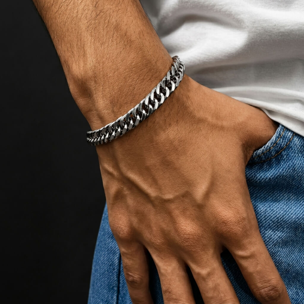 Silver Cuban Link Chain Bracelet