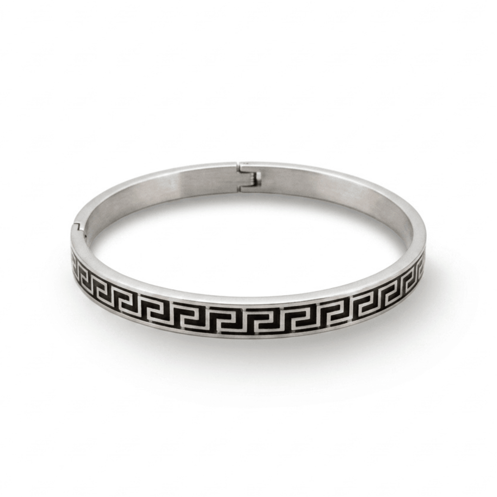 Classic Greek Key Steel Bangle - ShopAsawir