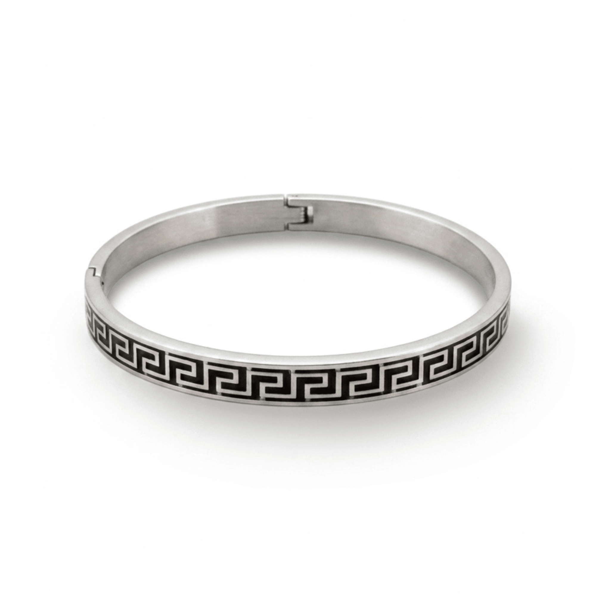 Classic Greek Key Steel Bangle - ShopAsawir
