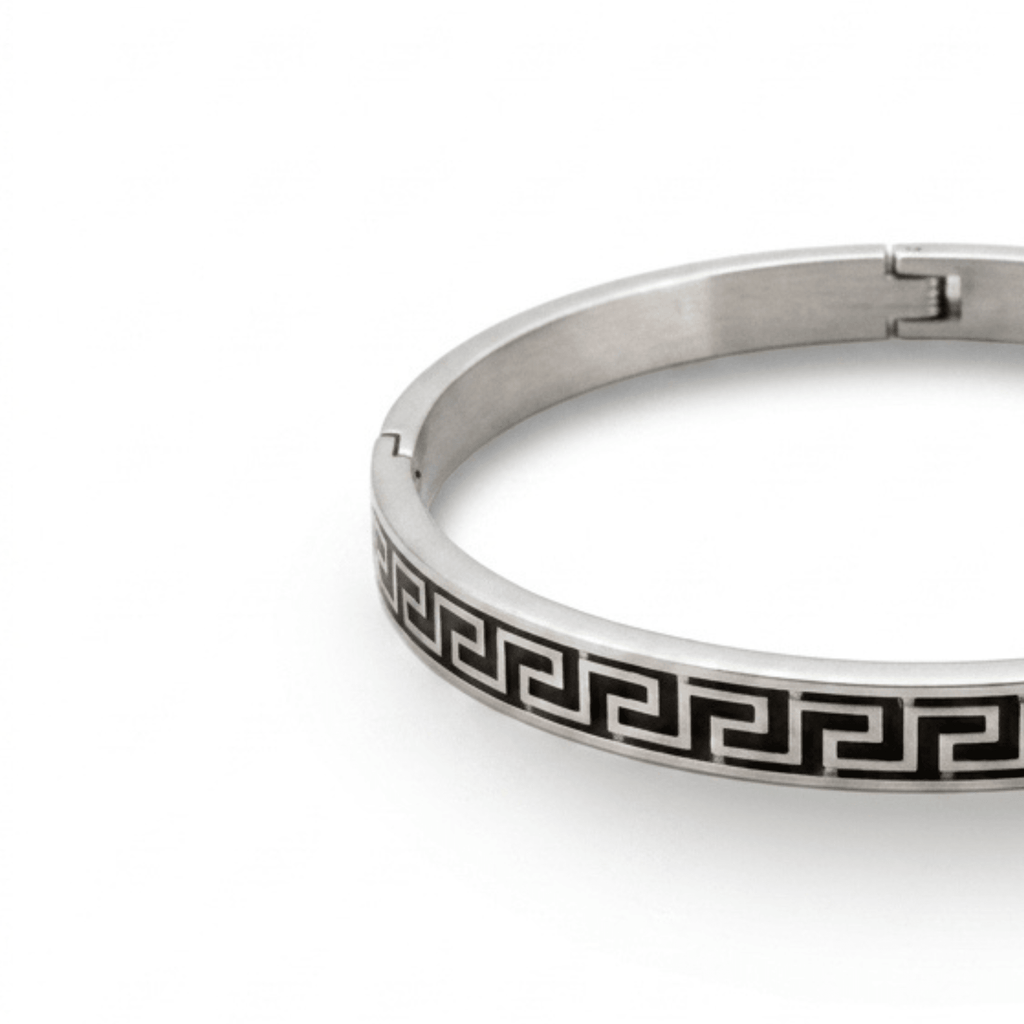 Classic Greek Key Steel Bangle - ShopAsawir
