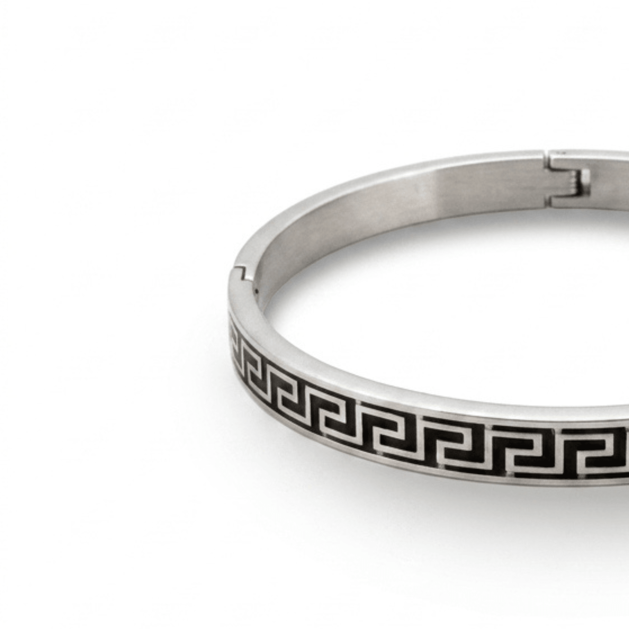 Classic Greek Key Steel Bangle - ShopAsawir